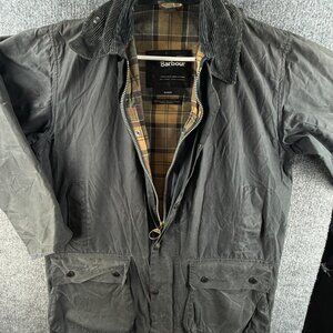 Barbour Border A201 Blue Waxed Jacket Men Full Zip Lined Size 40 Cotton Canvas